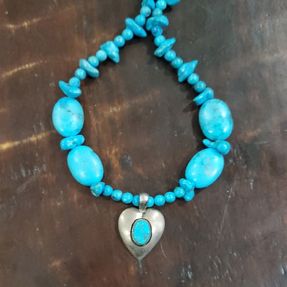 Wilson Padilla Turquoise Silver Heart Necklace Sterling Silver Stamped Signed